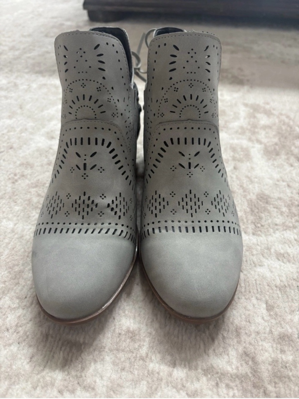 Perforated Gray Ankle Booties with Cutout Detail
